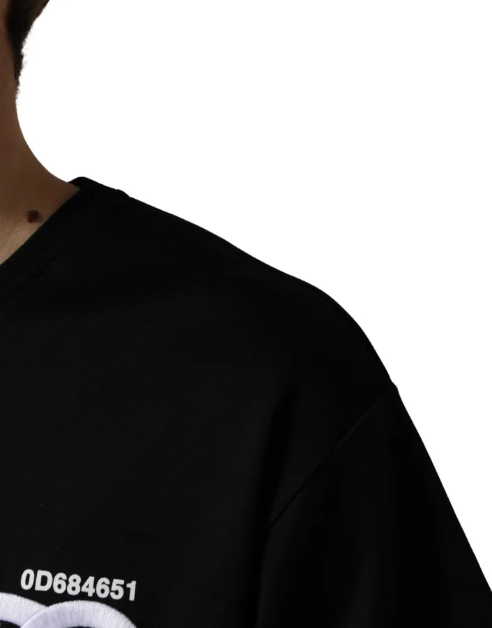 Dolce &amp; Gabbana Black Logo Embroidered Men Crew Neck T-shirt
