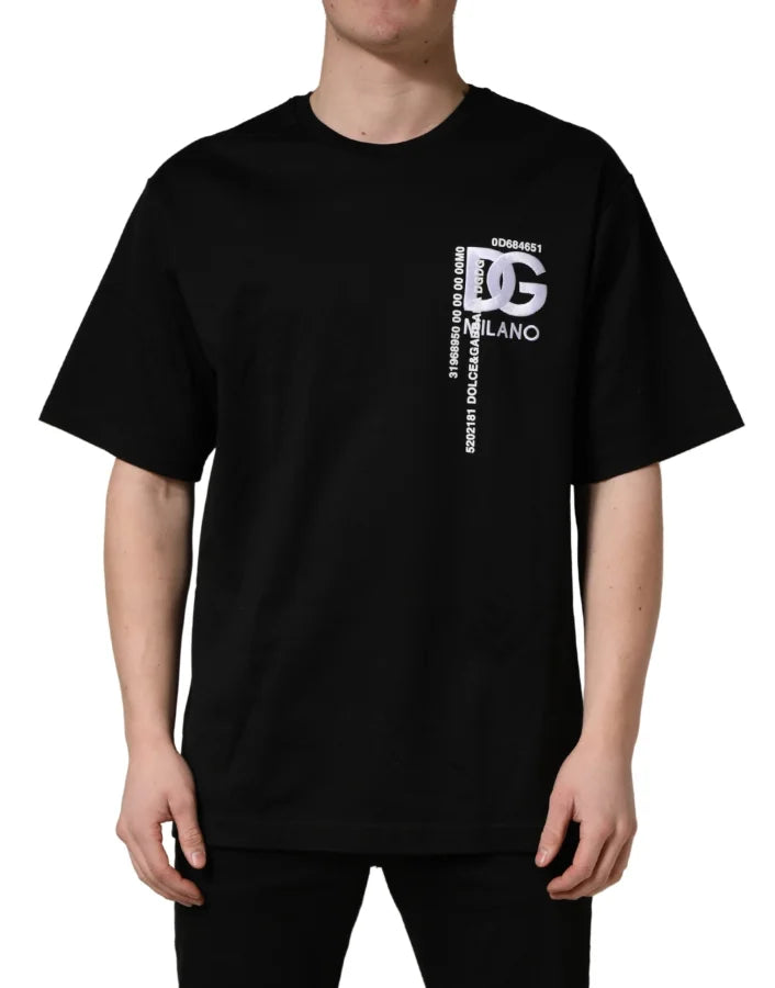 Dolce &amp; Gabbana Black Logo Embroidered Men Crew Neck T-shirt