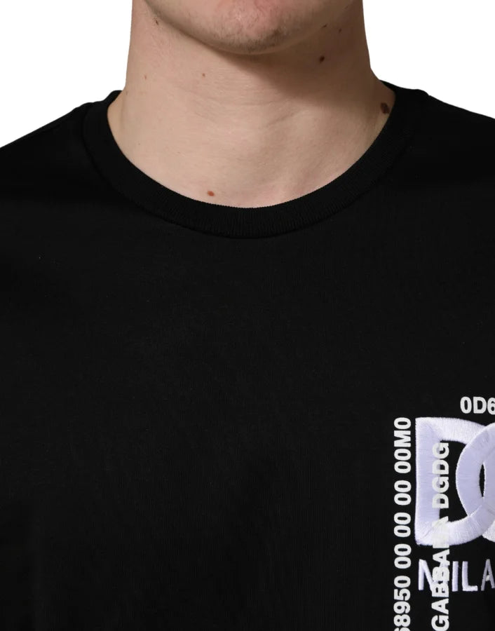 Dolce &amp; Gabbana Black Logo Embroidered Men Crew Neck T-shirt