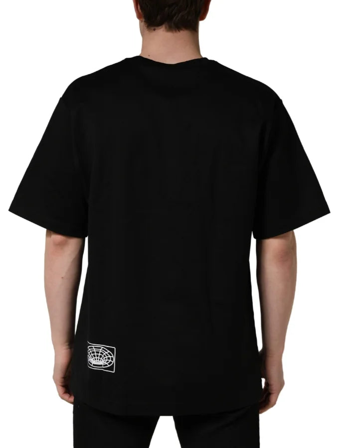 Dolce &amp; Gabbana Black Logo Embroidered Men Crew Neck T-shirt