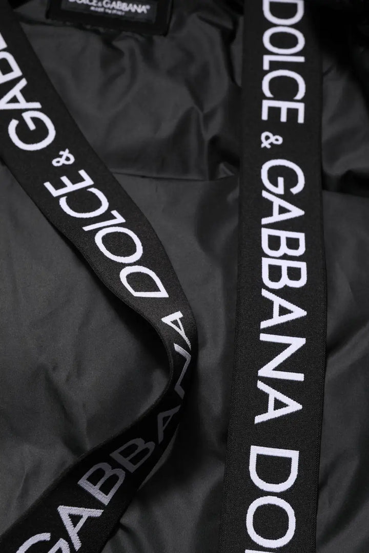 Dolce &amp; Gabbana Black Logo Full Zip Hooded Quilted Jacket