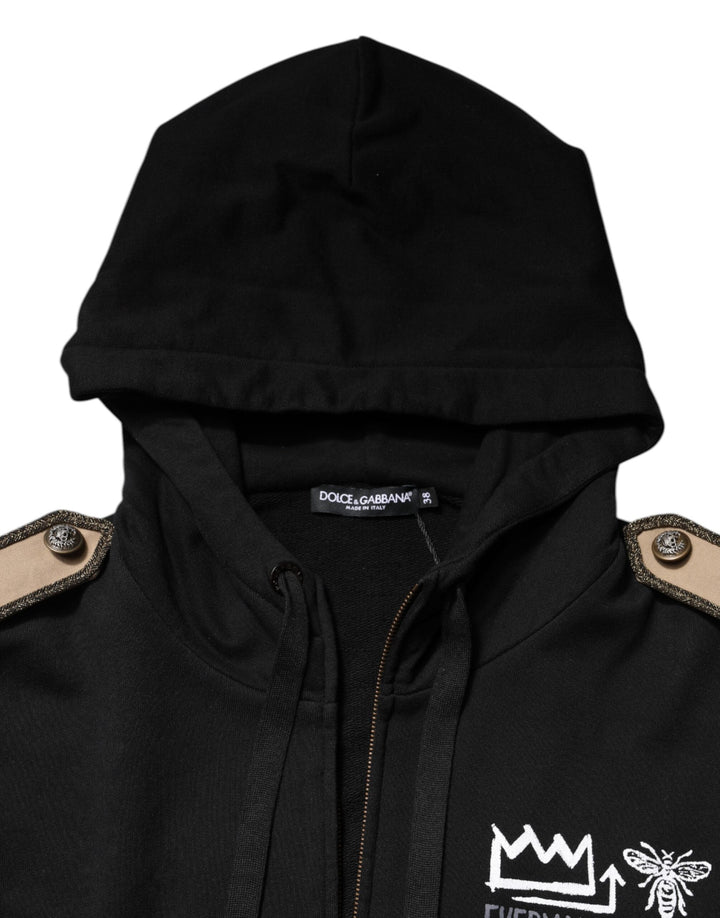 Dolce &amp; Gabbana Track Jackets - Black Logo Hooded Full Zip Sweatshirt Jacket