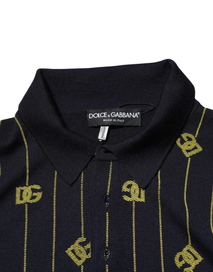 Dolce &amp; Gabbana Black Logo Jacquard Knitted Polo Shirt T-shirt