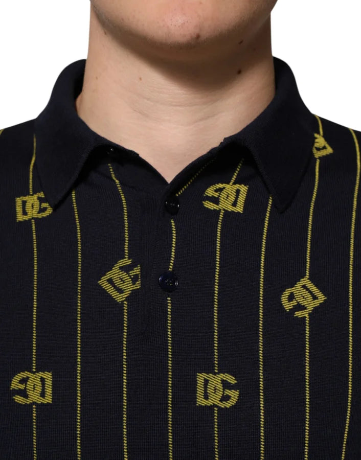 Dolce &amp; Gabbana Black Logo Jacquard Knitted Polo Shirt T-shirt