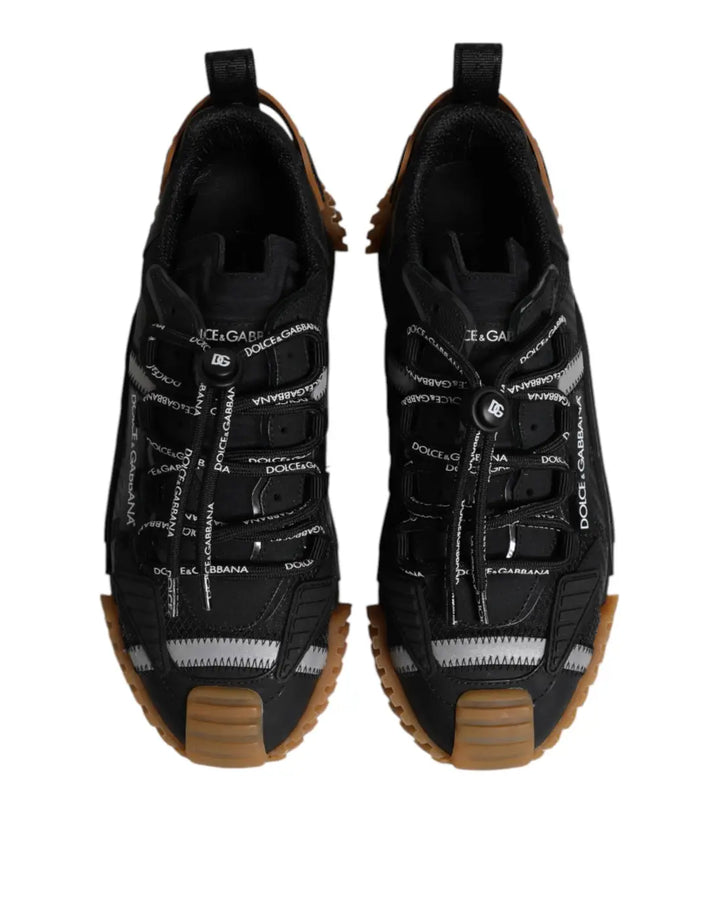 Dolce &amp; Gabbana Black Logo Lace Up Low Top NS1 Sneakers Shoes