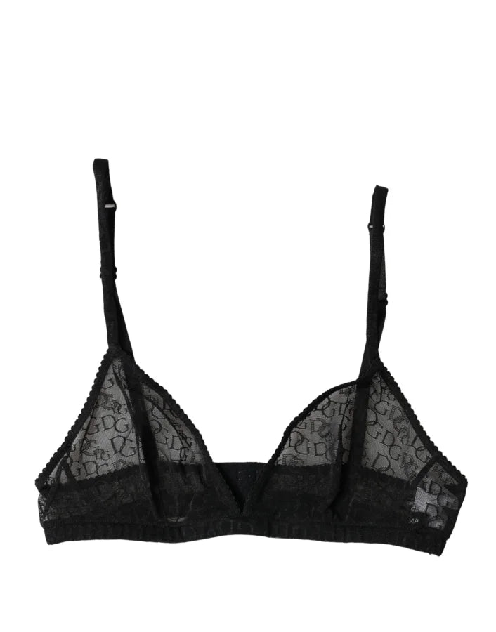 Dolce & Gabbana Black Logo Mania Sheer Soft Cup Bra Underwear