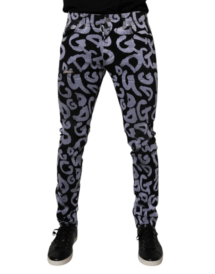 Dolce &amp; Gabbana Black Logo Monogram Cotton Skinny Denim Jeans
