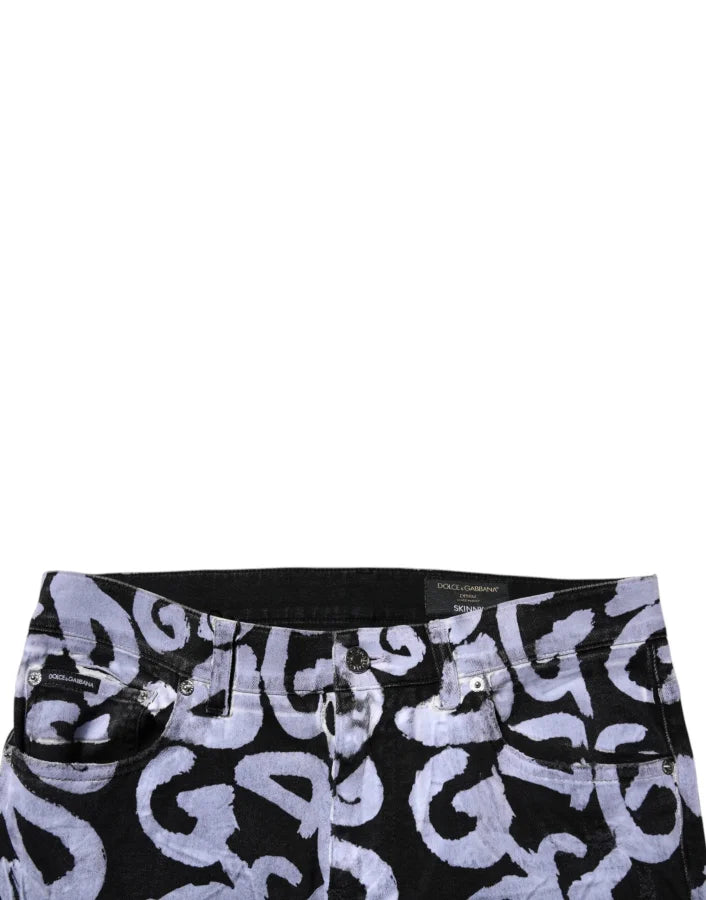 Dolce &amp; Gabbana Black Logo Monogram Cotton Skinny Denim Jeans