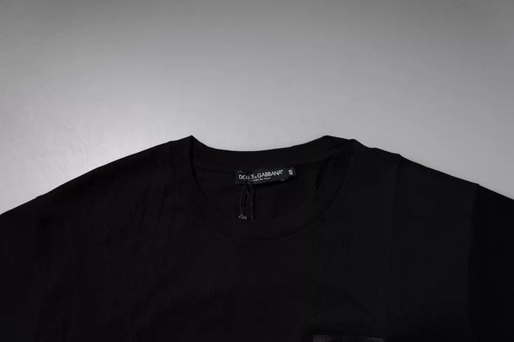 Dolce &amp; Gabbana Black Logo Patch Cotton Crew Neck T-shirt