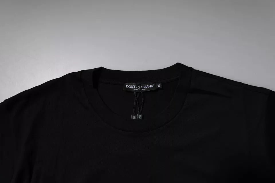 Dolce &amp; Gabbana Black Logo Patch Cotton Crew Neck T-shirt
