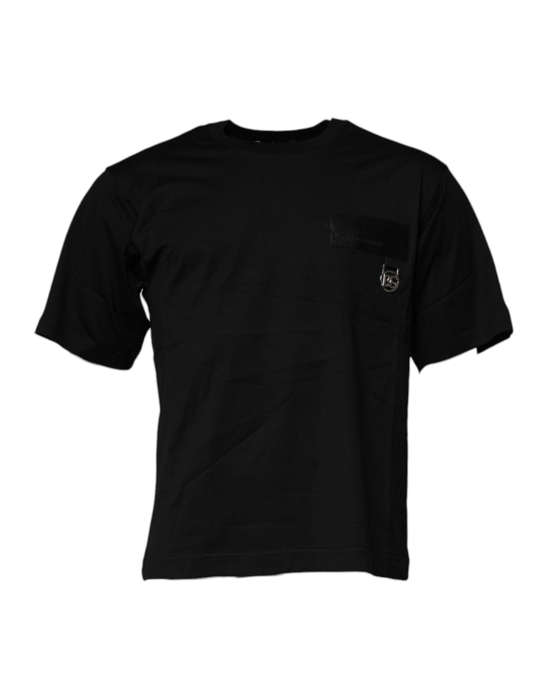 Dolce &amp; Gabbana Black Logo Patch Cotton Crew Neck T-shirt