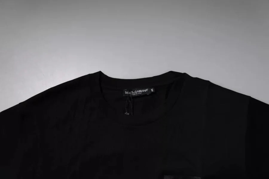 Dolce &amp; Gabbana Black Logo Patch Cotton Crew Neck T-shirt