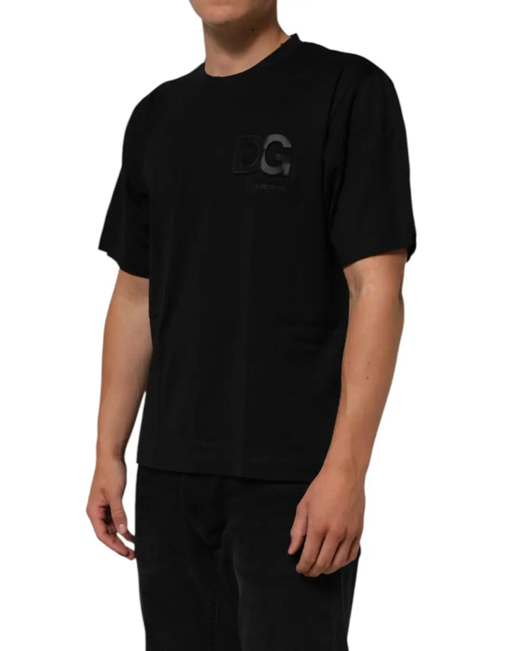 Dolce &amp; Gabbana Black Logo Patch Cotton Men Crew Neck T-shirt