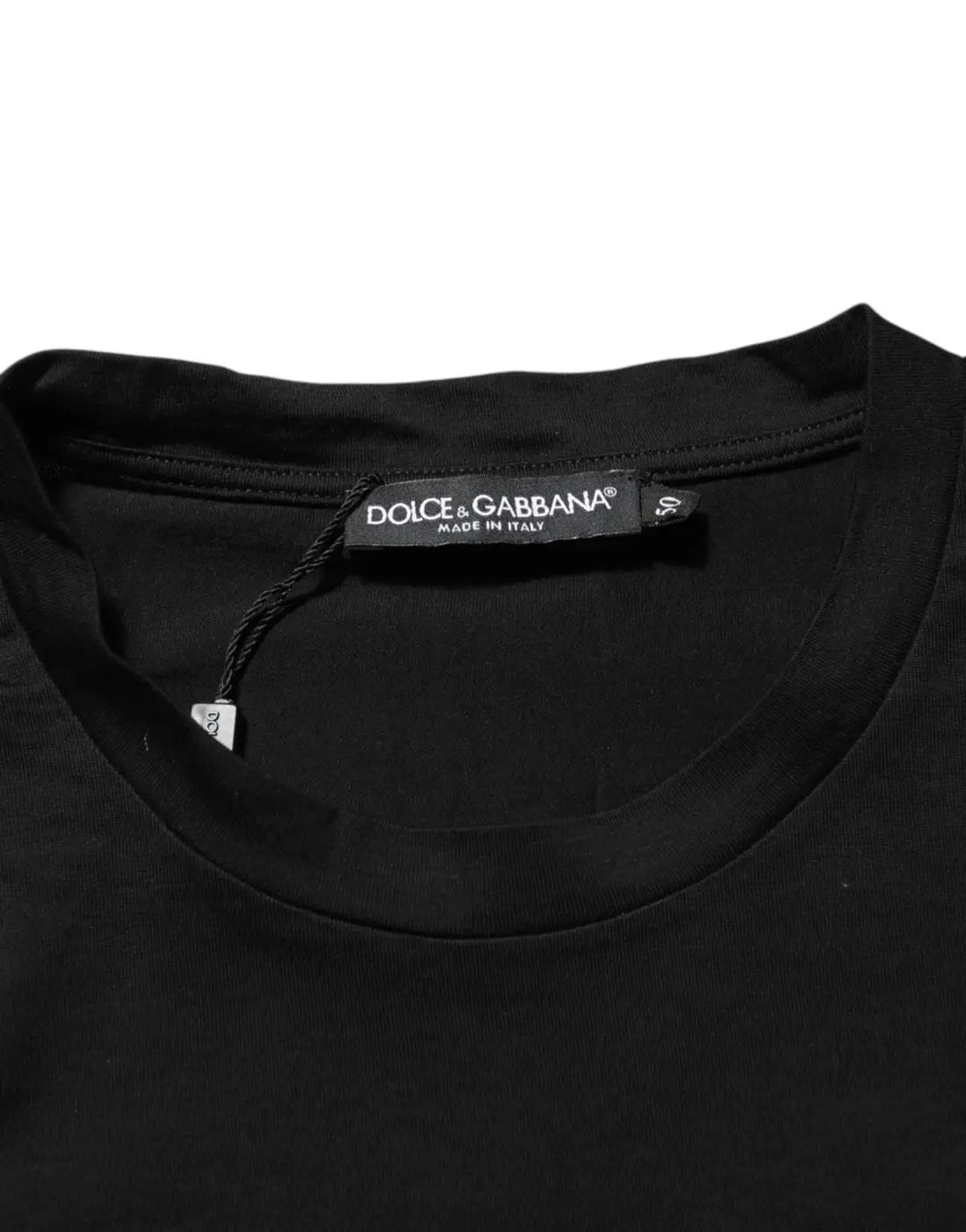 Dolce &amp; Gabbana Black Logo Patch Cotton Men Crew Neck T-shirt