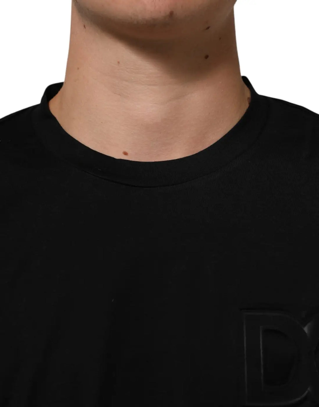 Dolce &amp; Gabbana Black Logo Patch Cotton Men Crew Neck T-shirt