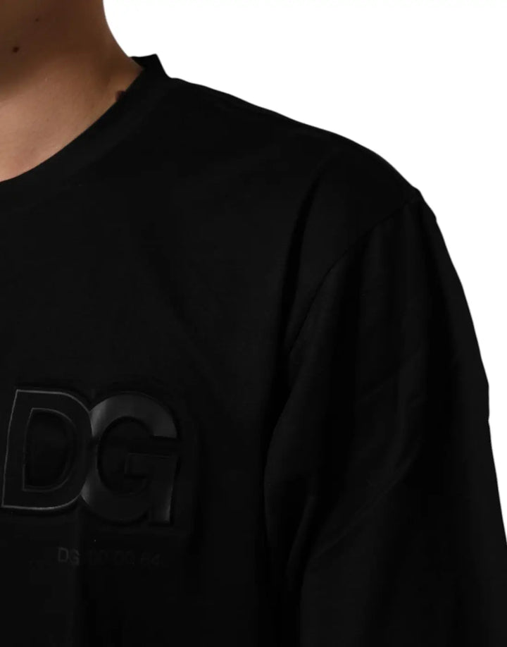 Dolce &amp; Gabbana Black Logo Patch Cotton Men Crew Neck T-shirt