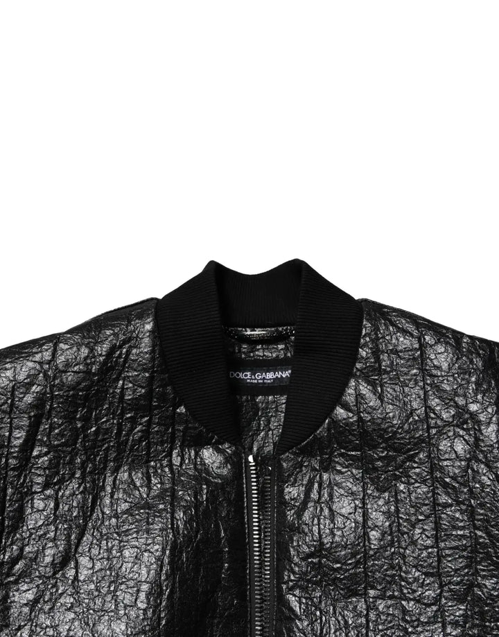 Dolce &amp; Gabbana Black Logo Plaque Bomber Full Zipper Jacket