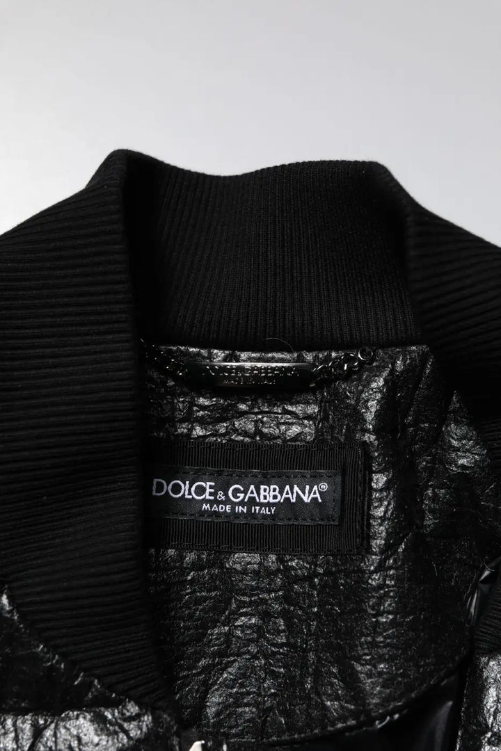 Dolce &amp; Gabbana Black Logo Plaque Bomber Full Zipper Jacket