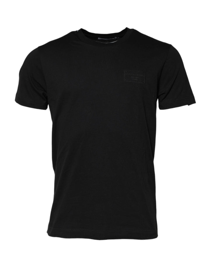 Dolce &amp; Gabbana Black Logo Plaque Cotton Crew Neck T-shirt