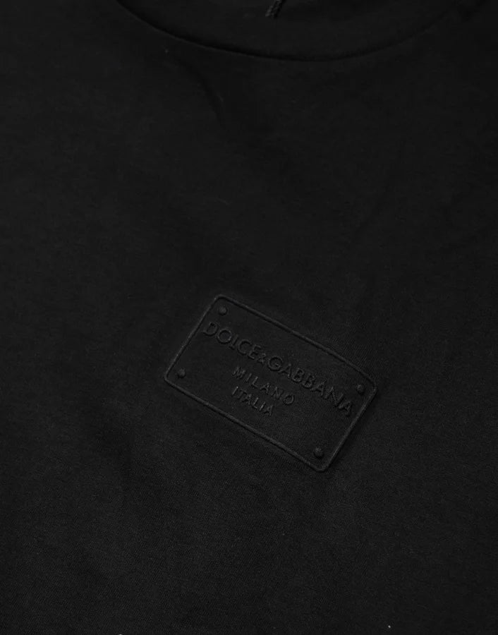Dolce &amp; Gabbana Black Logo Plaque Cotton Crew Neck T-shirt