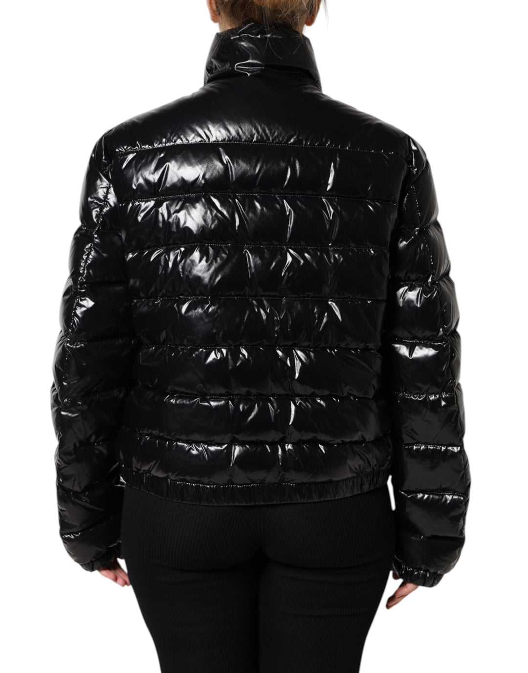 Dolce &amp; Gabbana Puffer Jackets - Black Logo Plaque Full Zip Jacket