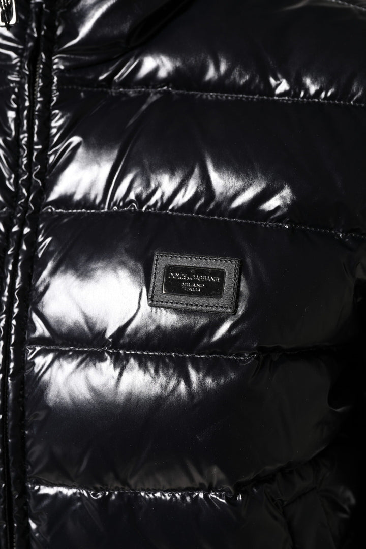 Dolce &amp; Gabbana Puffer Jackets - Black Logo Plaque Full Zip Jacket
