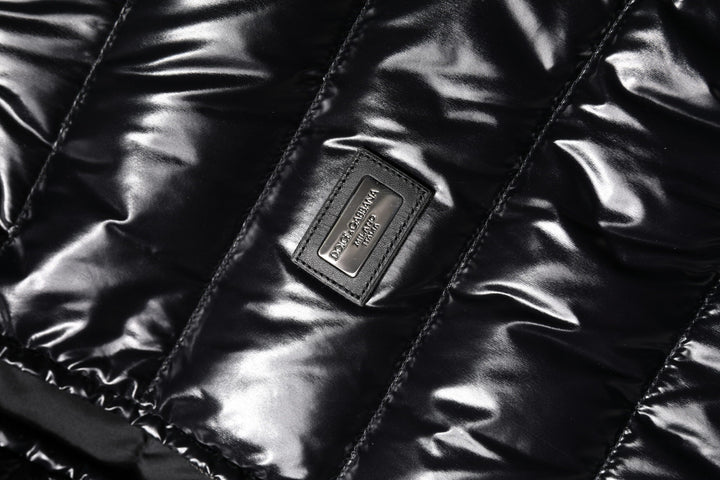 Dolce &amp; Gabbana Puffer Jackets - Black Logo Plaque Full Zip Jacket