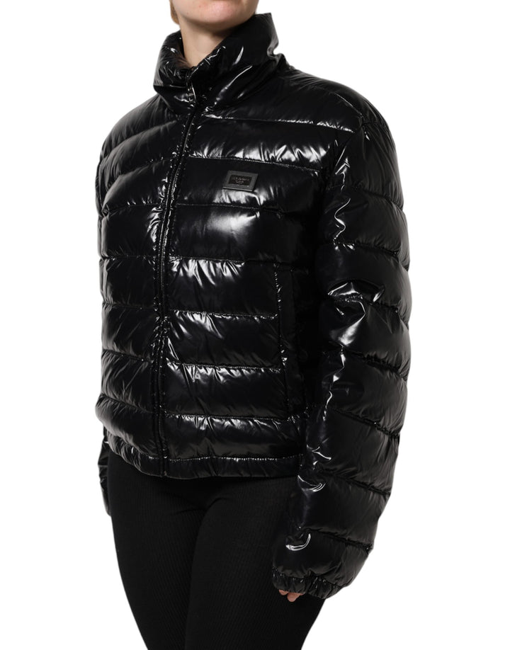 Dolce &amp; Gabbana Puffer Jackets - Black Logo Plaque Full Zip Jacket