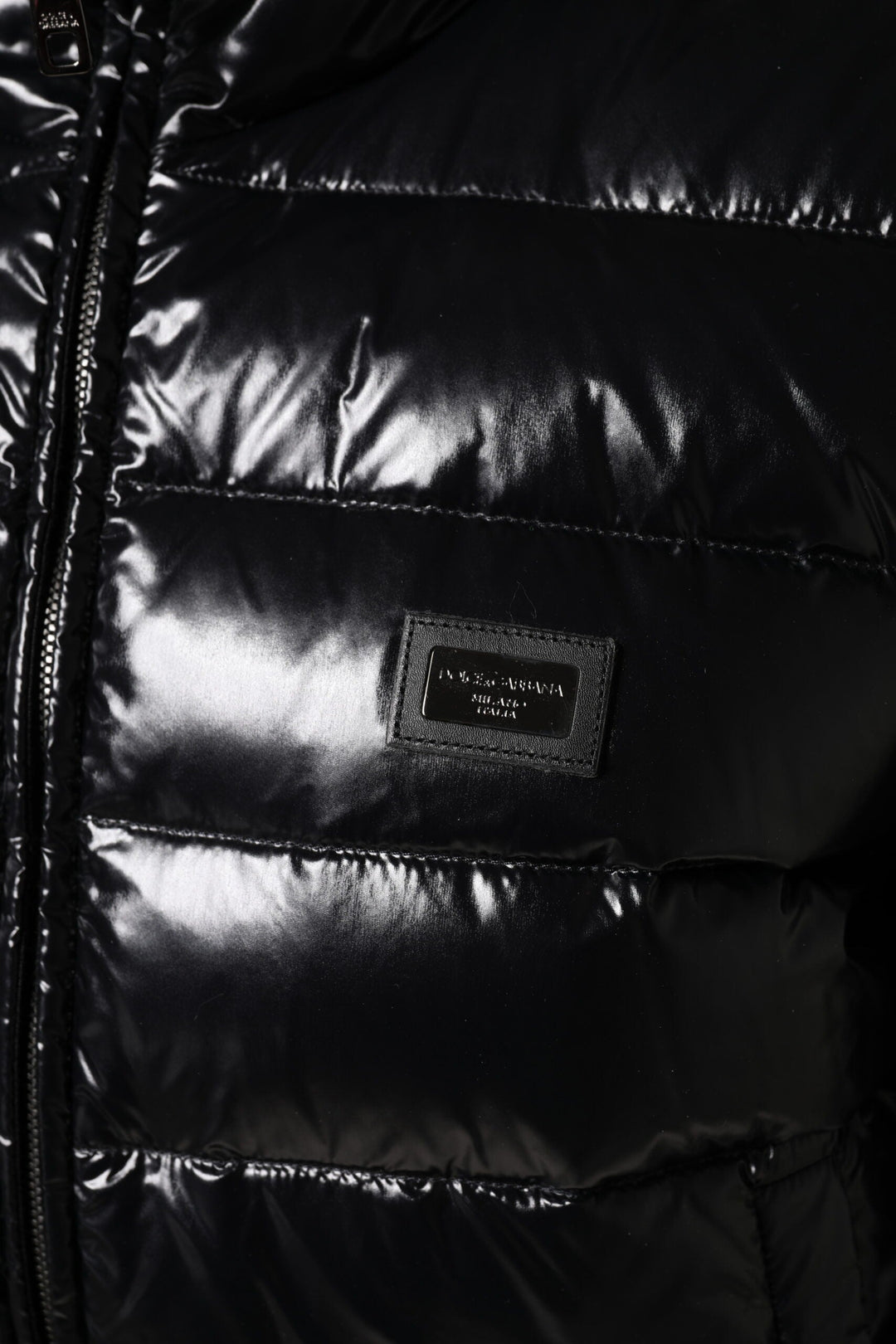 Dolce &amp; Gabbana Puffer Jackets - Black Logo Plaque Full Zip Jacket