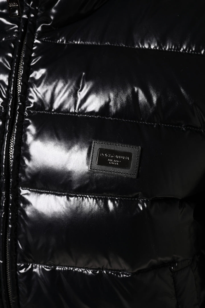 Dolce &amp; Gabbana Puffer Jackets - Black Logo Plaque Full Zip Jacket