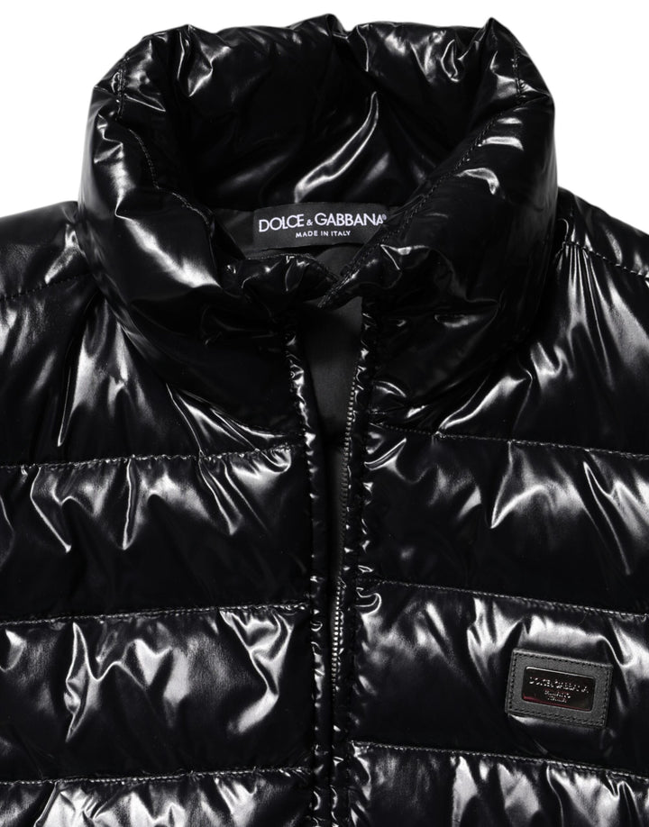 Dolce &amp; Gabbana Puffer Jackets - Black Logo Plaque Full Zip Jacket