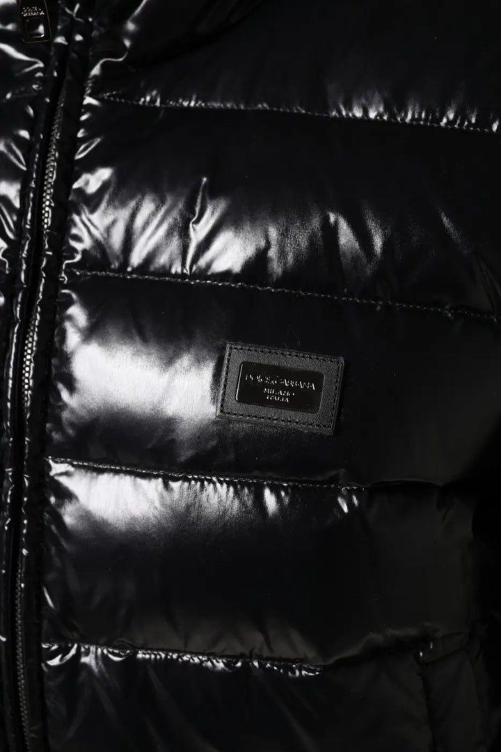Dolce &amp; Gabbana Black Logo Plaque Full Zip Puffer Jacket