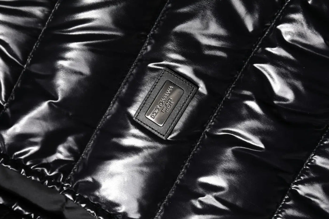 Dolce &amp; Gabbana Black Logo Plaque Full Zip Puffer Jacket