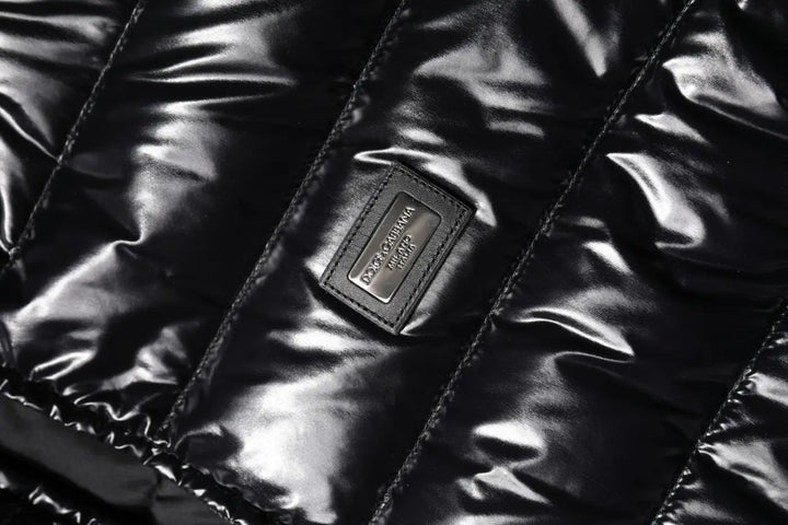 Dolce &amp; Gabbana Black Logo Plaque Full Zip Puffer Jacket