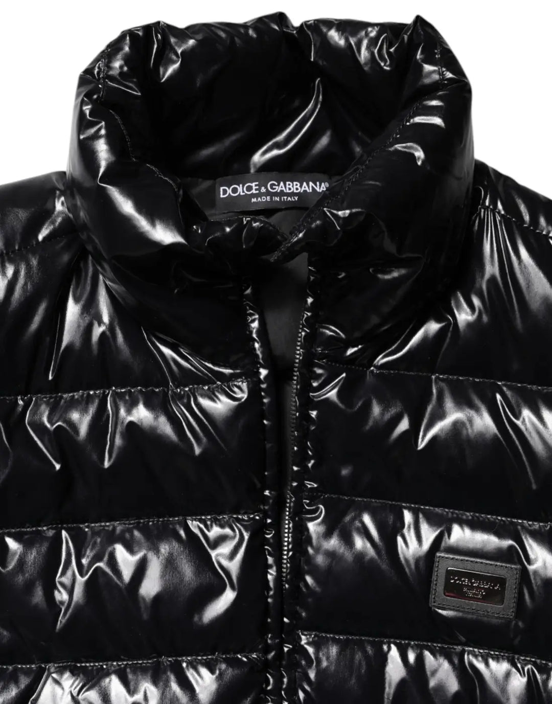Dolce &amp; Gabbana Black Logo Plaque Full Zip Puffer Jacket