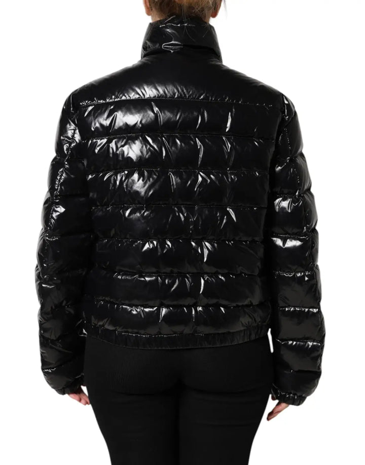 Dolce &amp; Gabbana Black Logo Plaque Full Zip Puffer Jacket