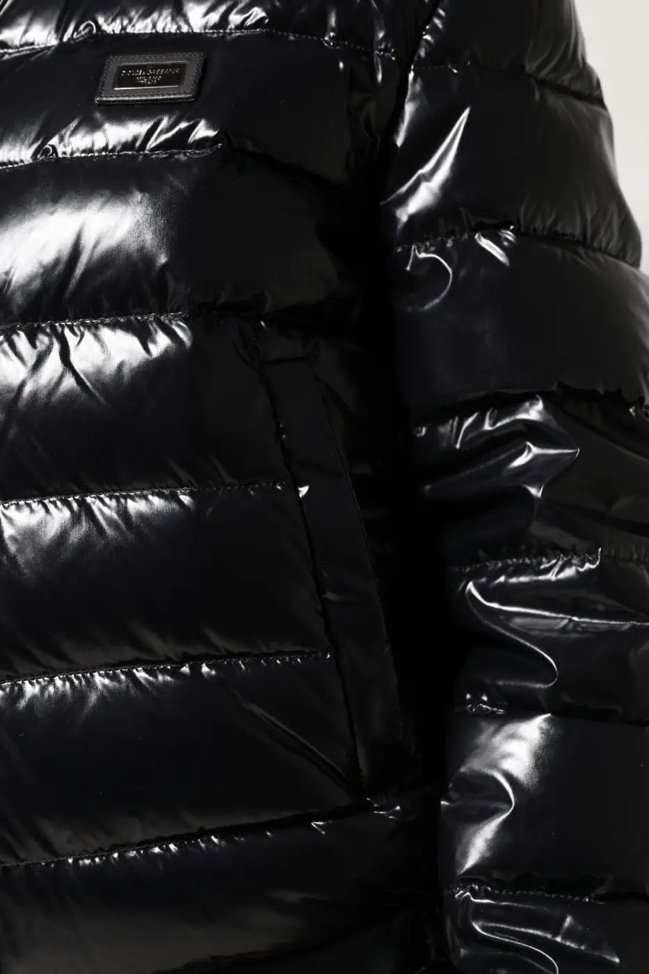Dolce &amp; Gabbana Black Logo Plaque Full Zip Puffer Jacket