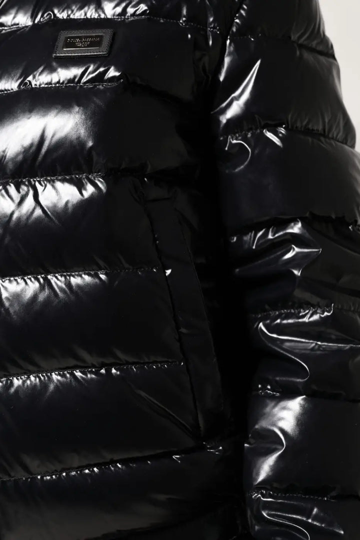 Dolce &amp; Gabbana Black Logo Plaque Full Zip Puffer Jacket