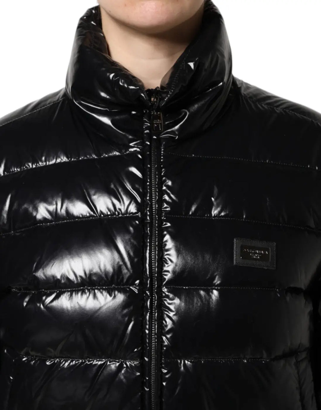 Dolce &amp; Gabbana Black Logo Plaque Full Zip Puffer Jacket