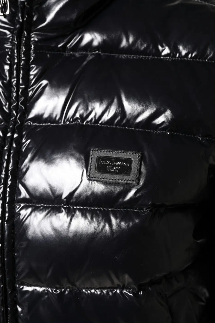 Dolce &amp; Gabbana Black Logo Plaque Full Zip Puffer Jacket