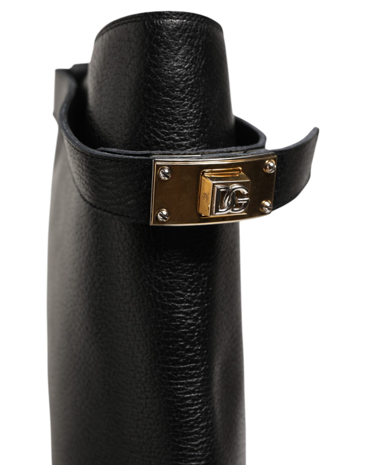Dolce &amp; Gabbana Black Logo Plaque Over the Calf Boots Shoes