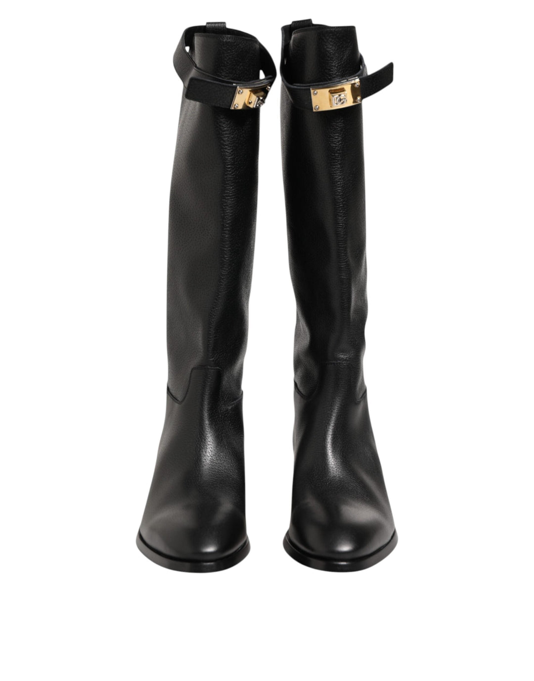 Dolce &amp; Gabbana Black Logo Plaque Over the Calf Boots Shoes