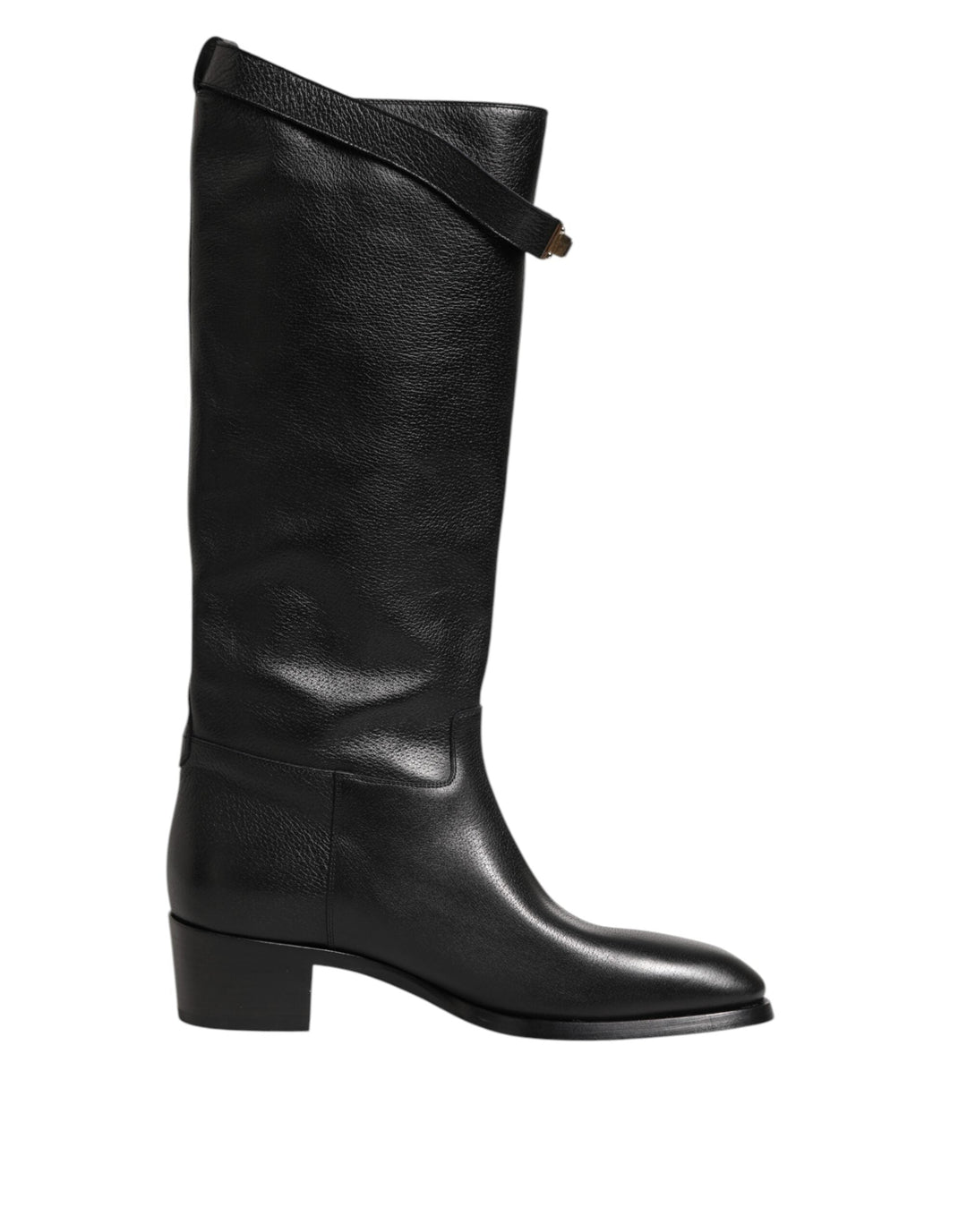 Dolce &amp; Gabbana Black Logo Plaque Over the Calf Boots Shoes