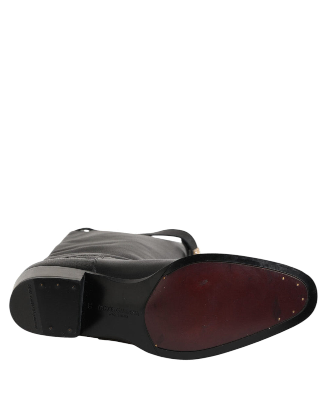 Dolce &amp; Gabbana Black Logo Plaque Over the Calf Boots Shoes