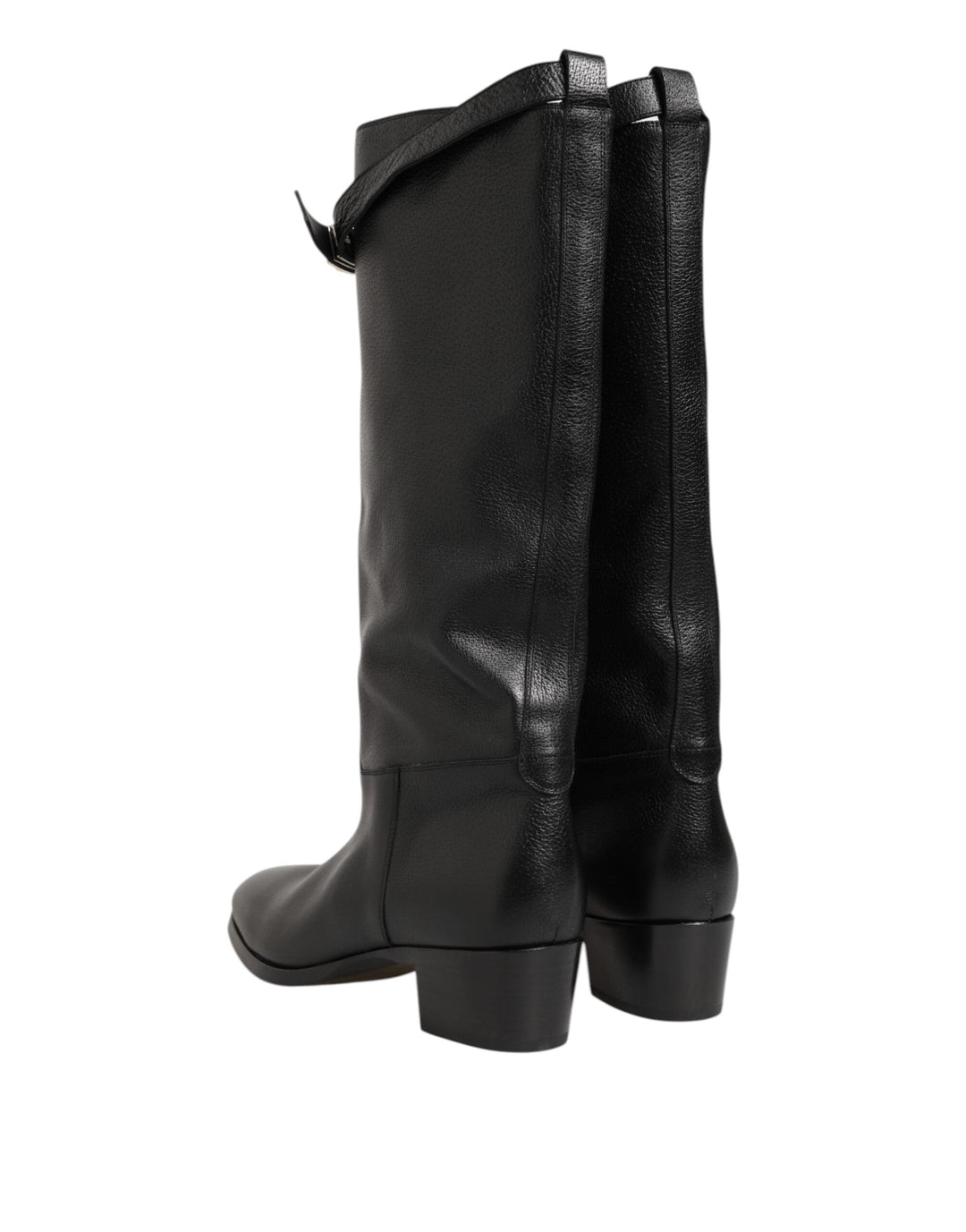 Dolce &amp; Gabbana Black Logo Plaque Over the Calf Boots Shoes