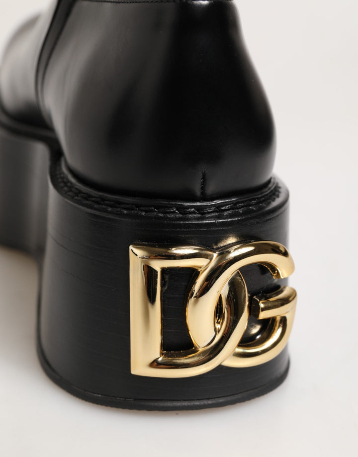 Dolce &amp; Gabbana Black Logo Plaque Over the Calf Boots Shoes