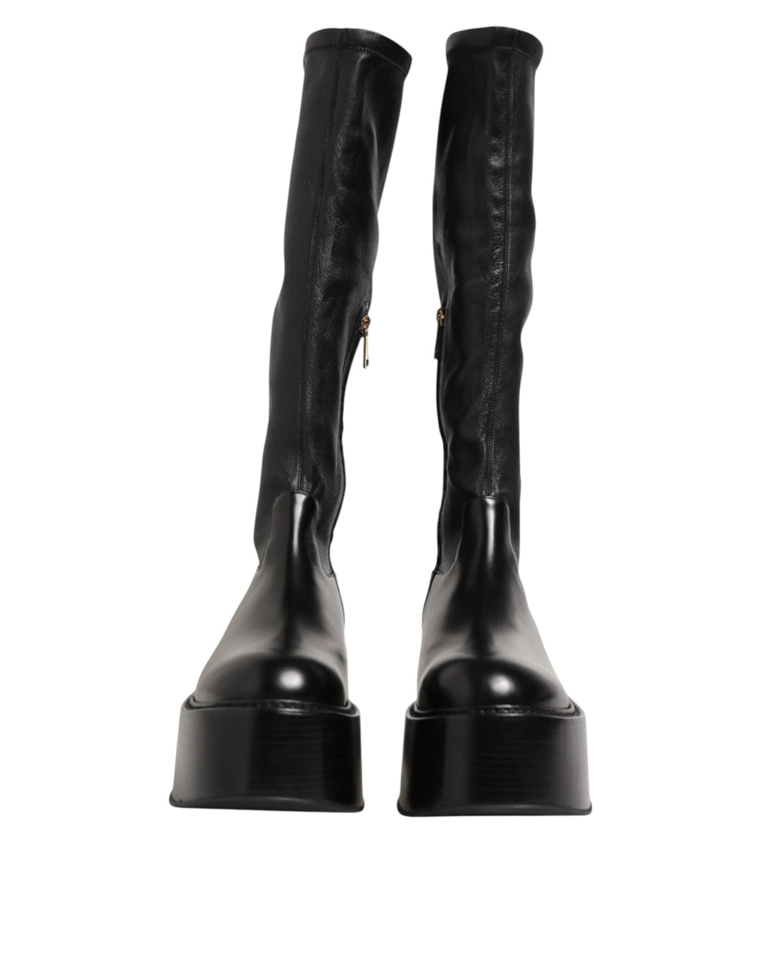 Dolce &amp; Gabbana Black Logo Plaque Over the Calf Boots Shoes