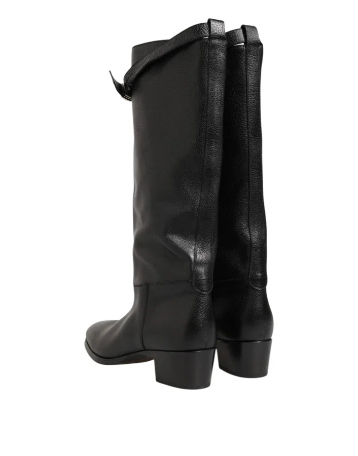 Dolce &amp; Gabbana Black Logo Plaque Over The Calf Boots Shoes