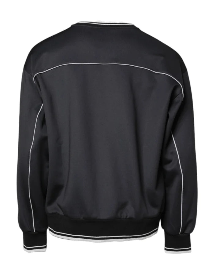 Dolce &amp; Gabbana Black Logo Polyester Crew Neck Men Pullover Sweater
