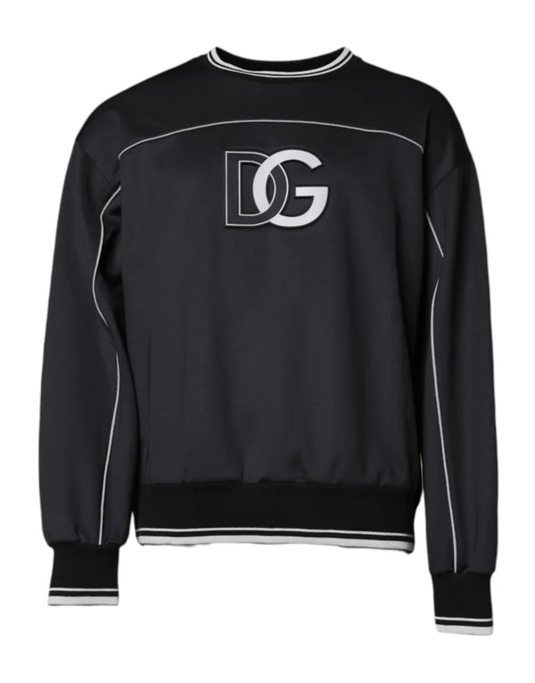 Dolce & Gabbana Black Logo Polyester Crew Neck Men Pullover Sweater